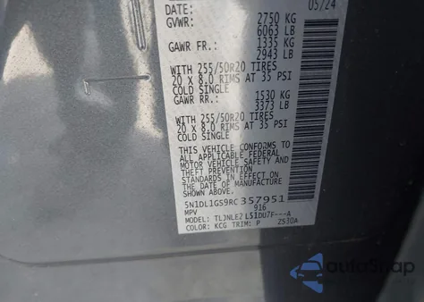 2024 Infiniti Qx60 Sensory Awd из США, поврежденный, VIN 5N1DL1GS9RC357951